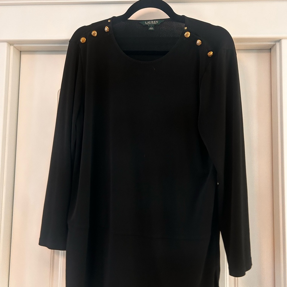 Ralph Lauren Black Top with Gold Button Accents